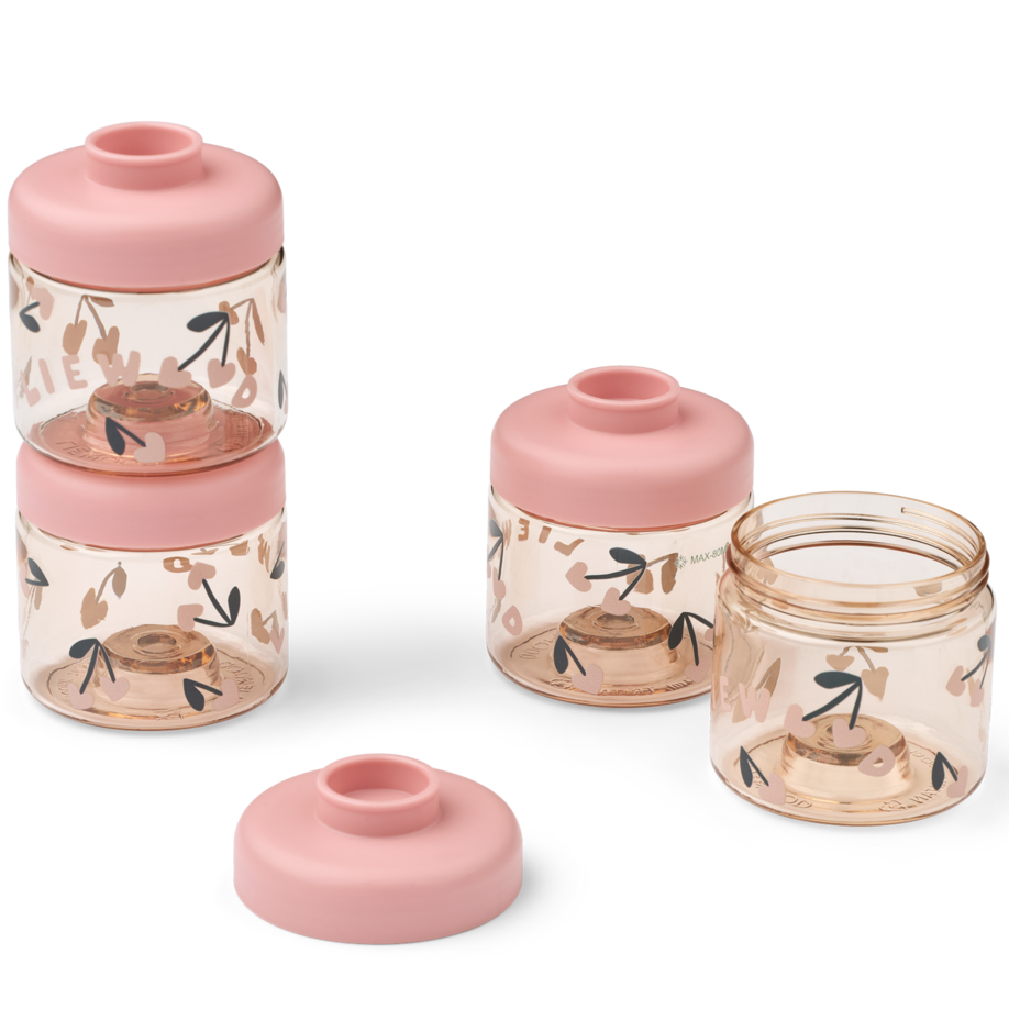 Liewood - Dominique Baby Food Tristan Boxes 100ml - Cherry heart / Rosey (4-pack) - Mabel & Fox