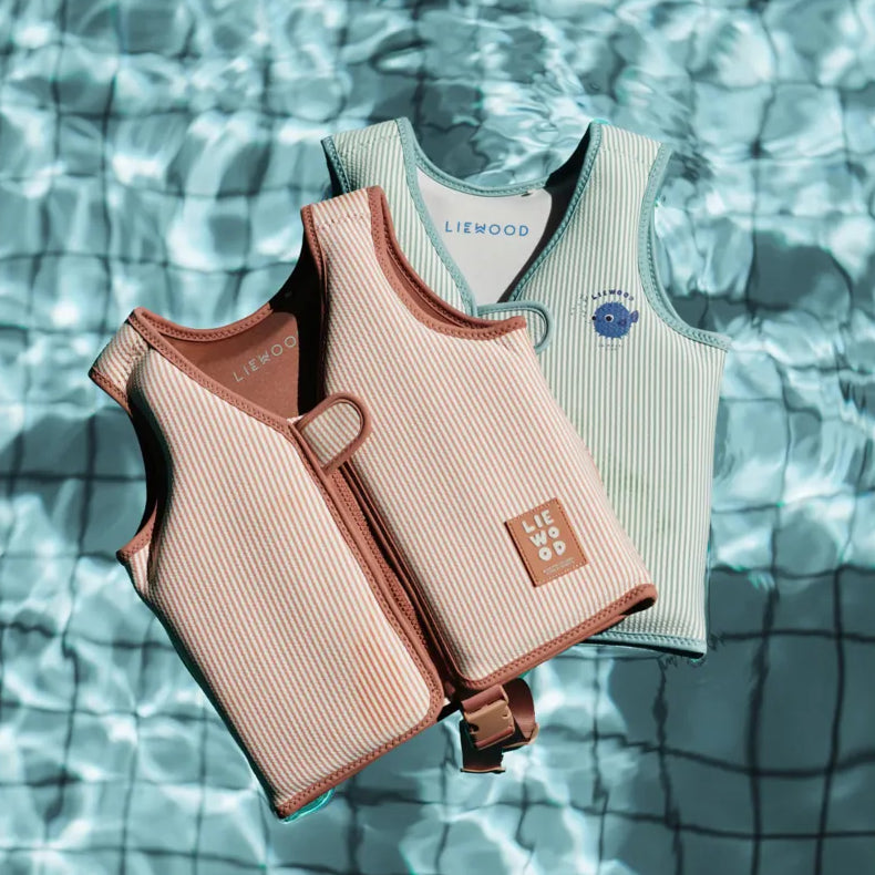 Liewood – Dove Seersucker Swim Vest – Y/D Stripe Pale Tuscany / Creme de la Creme - Mabel & Fox