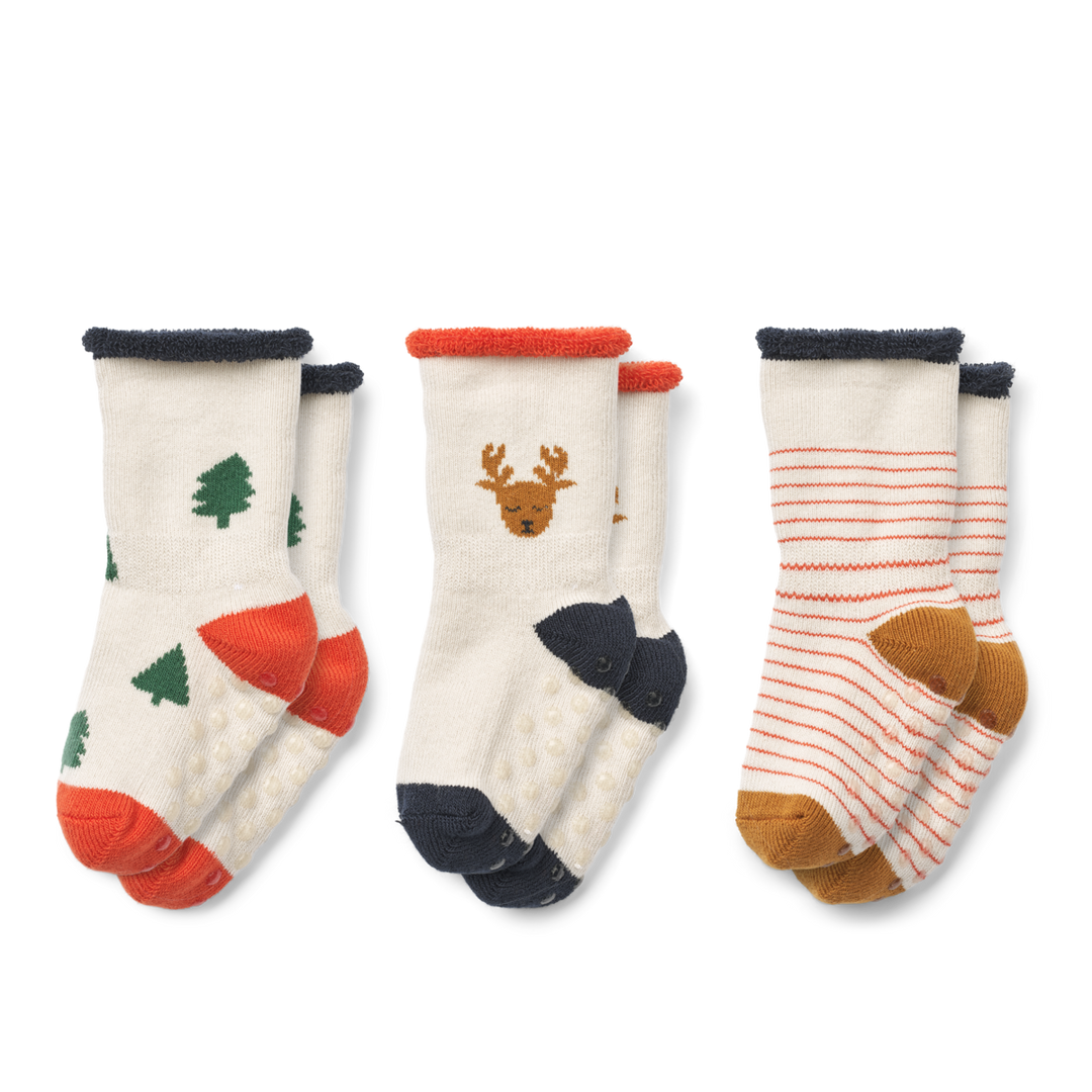 Liewood - Eloy Baby Socks - Holiday Reindeer / Sandy (3 Pack) - Mabel & Fox