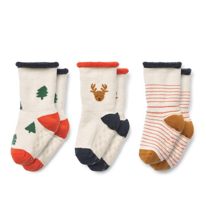Liewood - Eloy Baby Socks - Holiday Reindeer / Sandy (3 Pack) - Mabel & Fox