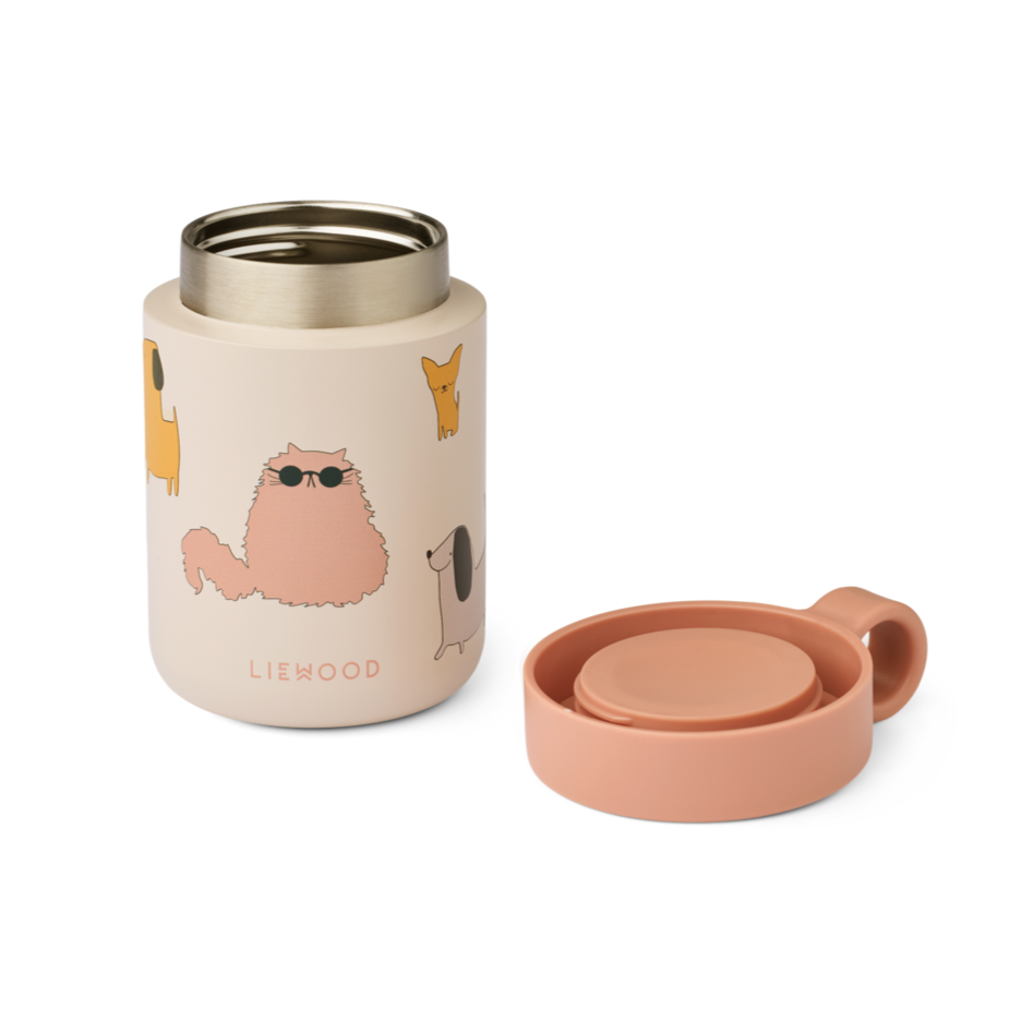 Liewood - Kiani Printed Food Jar - Cats & Dogs / Sandy - Mabel & Fox