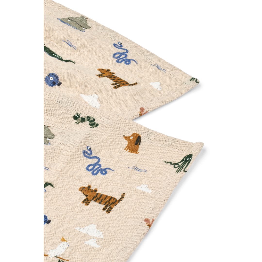 Liewood - Lewis Muslin Cloths - Around The World / Sandy - Mabel & Fox