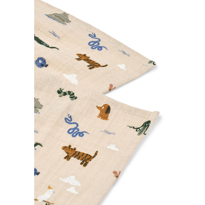 Liewood - Lewis Muslin Cloths - Around The World / Sandy - Mabel & Fox