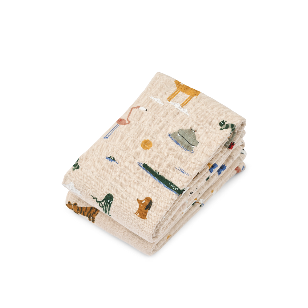 Liewood - Lewis Muslin Cloths - Around The World / Sandy - Mabel & Fox