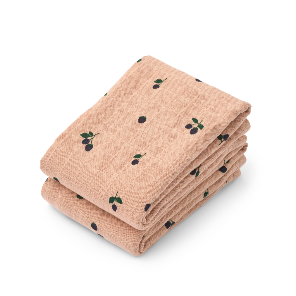 Liewood - Lewis Muslin Cloths - Mini Berry / Pale Tuscany (2 Pack) - Mabel & Fox