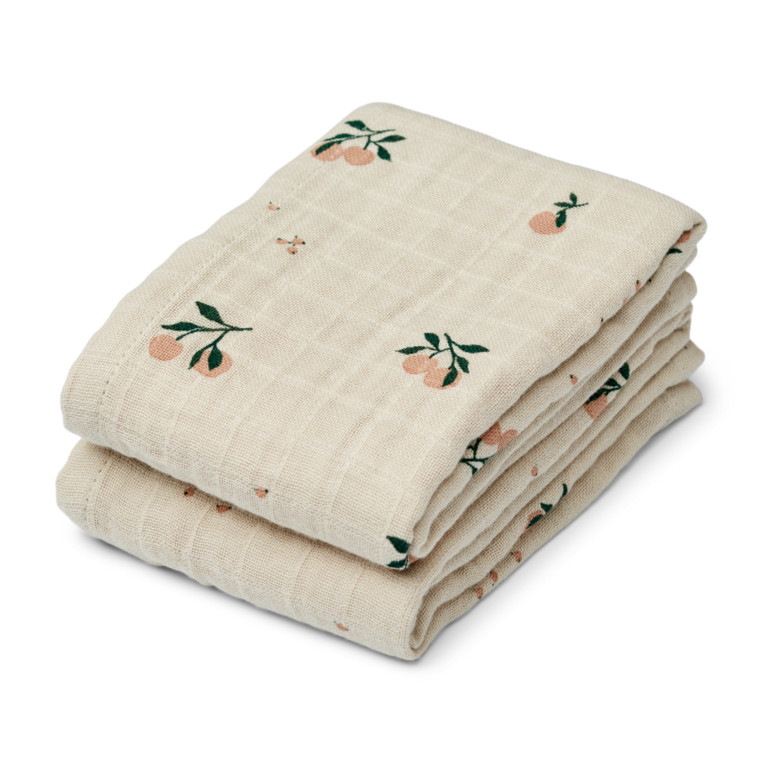 Liewood - Lewis Muslin Cloths - Peach / Sea Shell Mix (2 Pack) - Mabel & Fox
