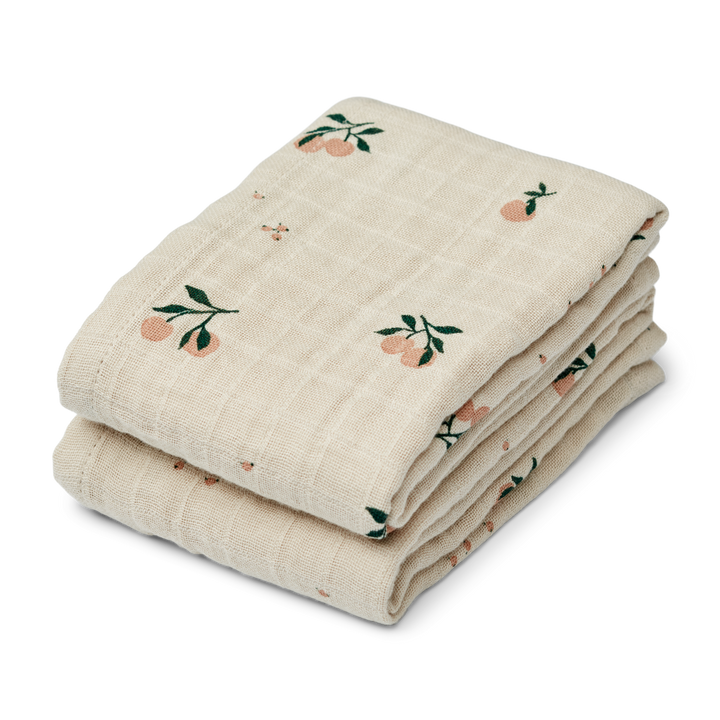 Liewood - Lewis Muslin Cloths - Peach / Sea Shell Mix (2 Pack) - Mabel & Fox