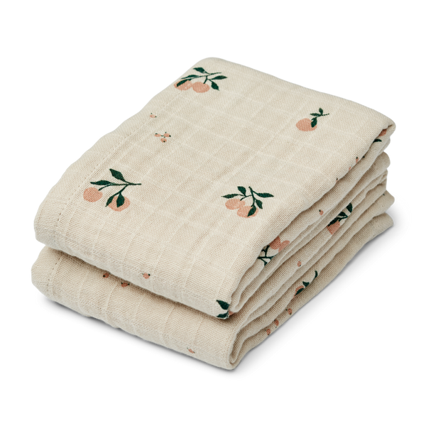 Liewood - Lewis Muslin Cloths - Peach / Sea Shell Mix (2 Pack) - Mabel & Fox