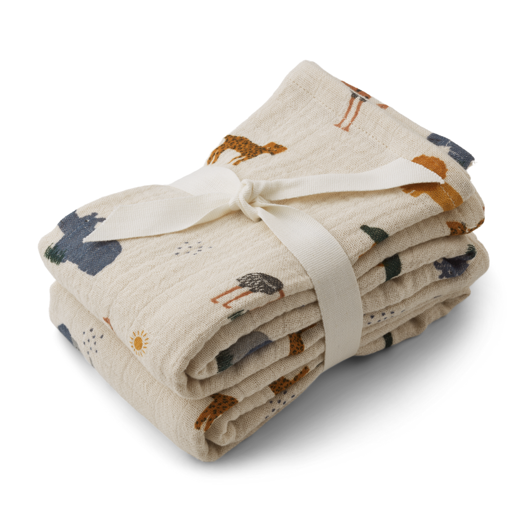 Liewood - Lewis Muslin Cloths - Safari Sandy Mix (2 Pack) - Mabel & Fox