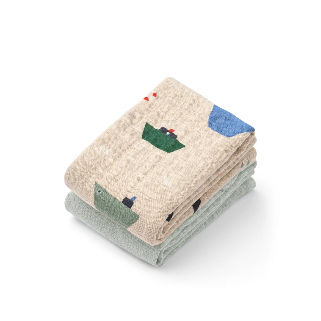 Liewood - Lewis Muslin Cloths - Sailing / Dove Blue Mix (2 Pack) - Mabel & Fox