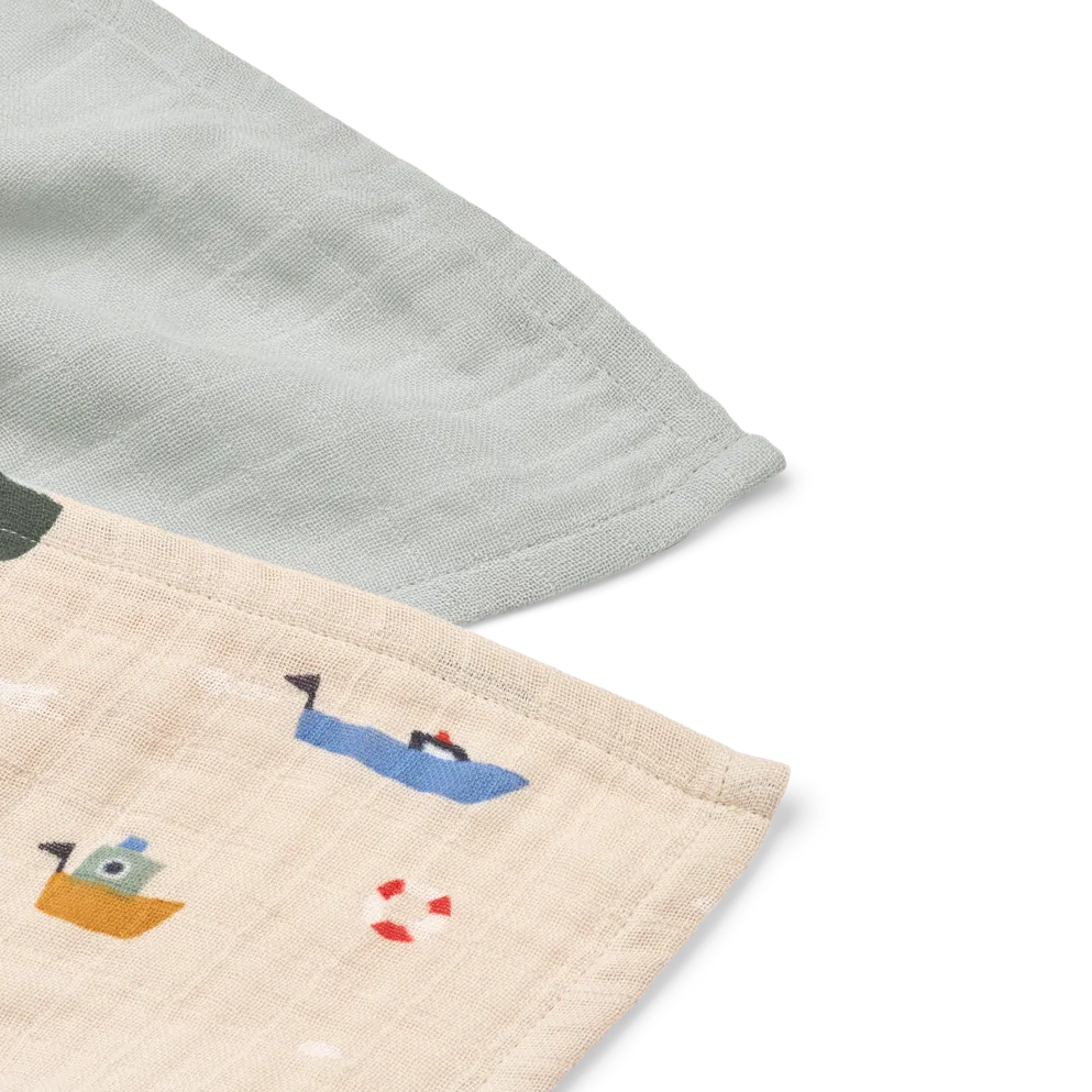 Liewood - Lewis Muslin Cloths - Sailing / Dove Blue Mix (2 Pack) - Mabel & Fox