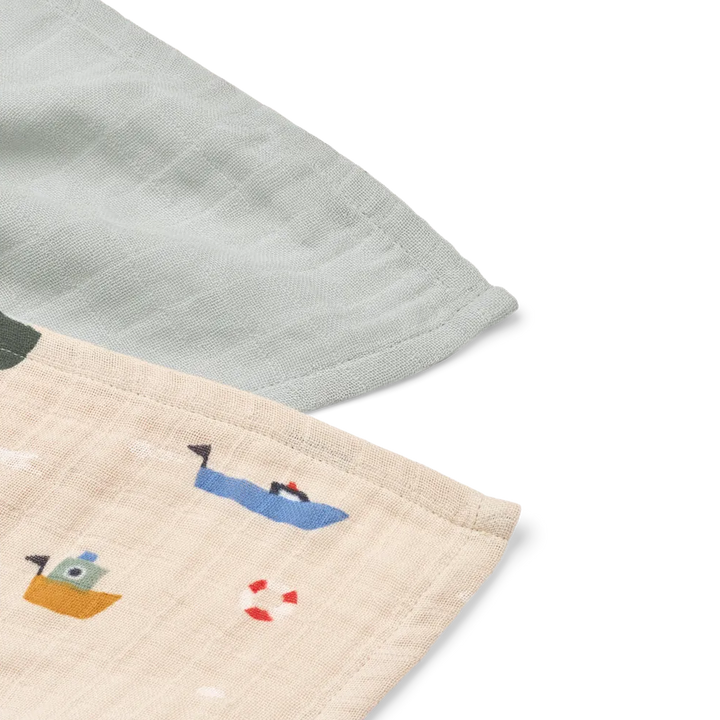 Liewood - Lewis Muslin Cloths - Sailing / Dove Blue Mix (2 Pack) - Mabel & Fox