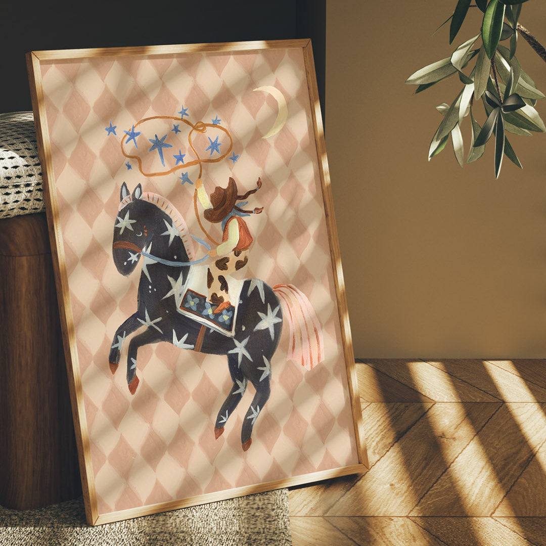 Lion & The Pear - Hand-Illustrated Print - Catching Stars Cowgirl - Mabel & Fox