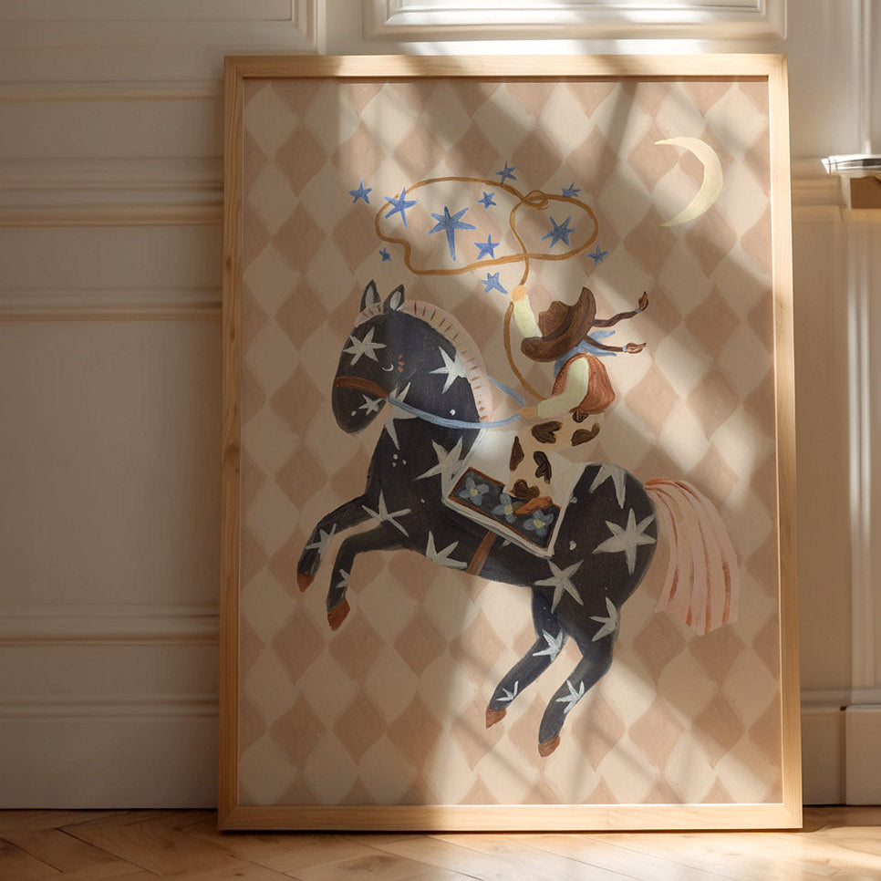 Lion & The Pear - Hand-Illustrated Print - Catching Stars Cowgirl - Mabel & Fox