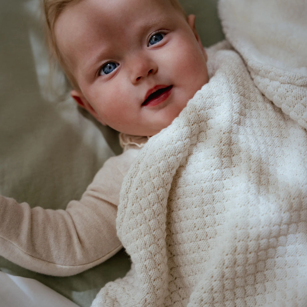 Little Dutch - Knitted Bassinet Blanket - Pure Soft White - Mabel & Fox