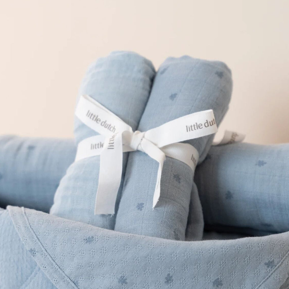 Little Dutch - Swaddle Muslin Set - Pure Denim Blue (2 Pack) - Mabel & Fox
