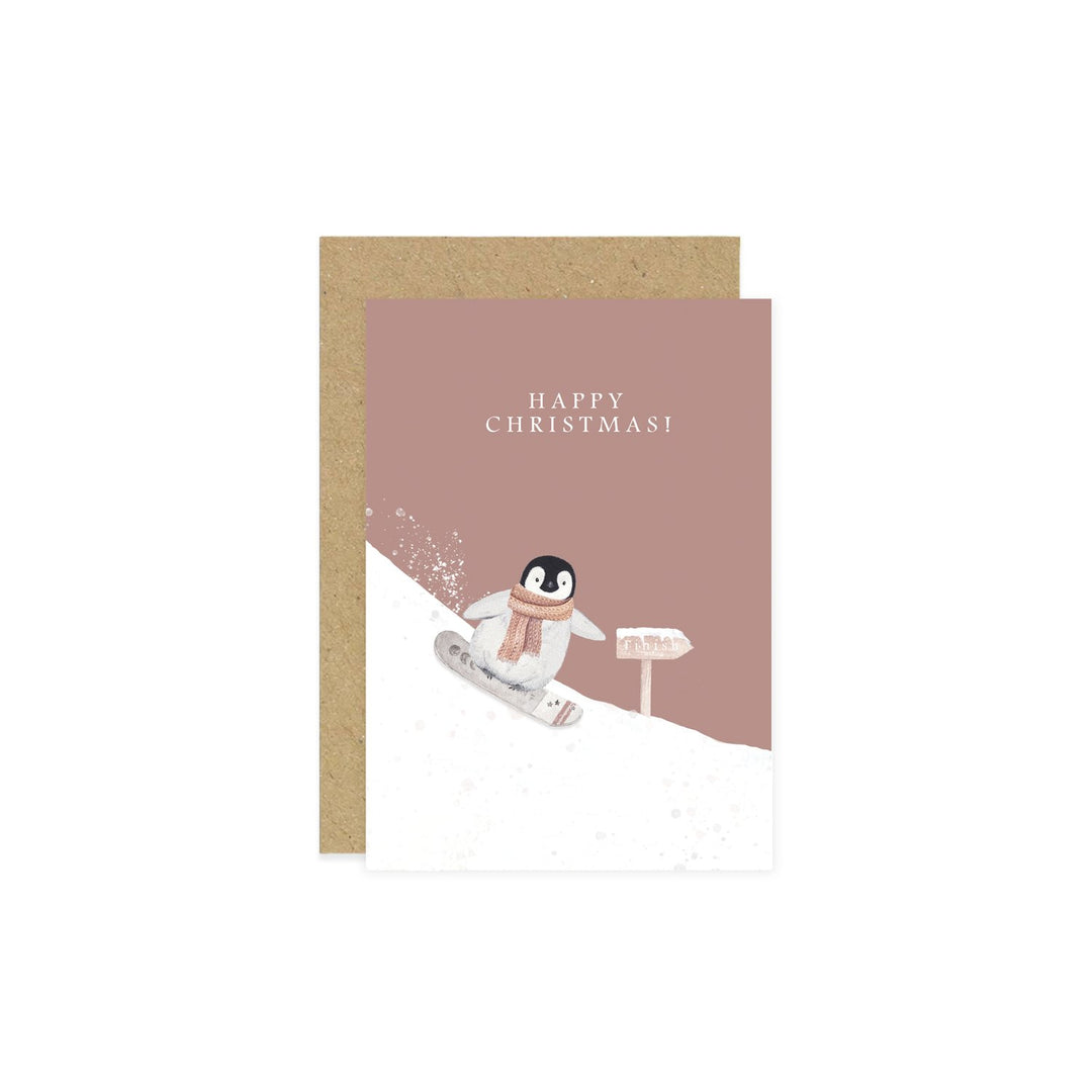 Little Roglets - Christmas Card - Snowboarding Penguin - Mabel & Fox