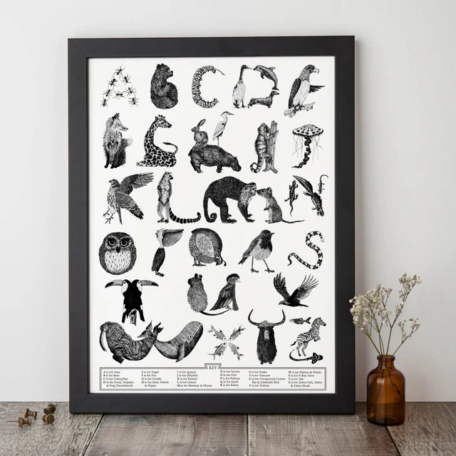 Lucy Coggle - Animal Alphabet Typographic Print - A4 - Mabel & Fox