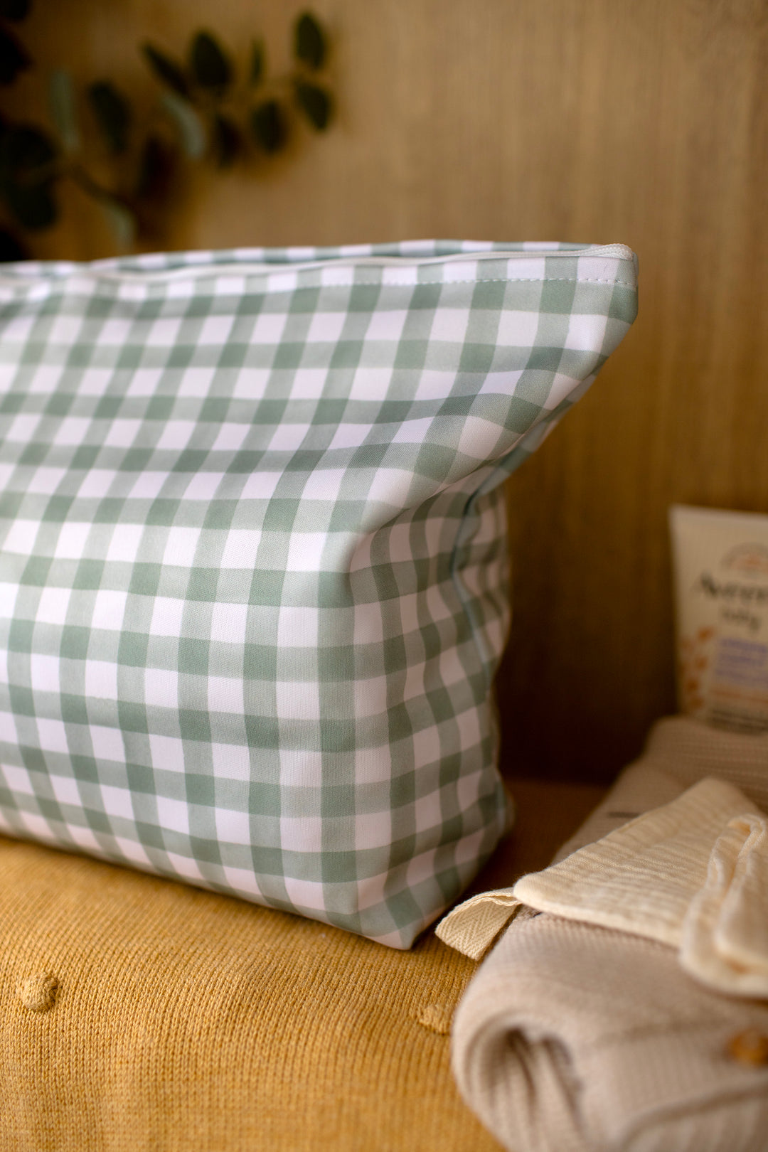 Mabel & Fox - 2 Pcs Wet Bag Set - Beige & Sage Gingham - Mabel & Fox