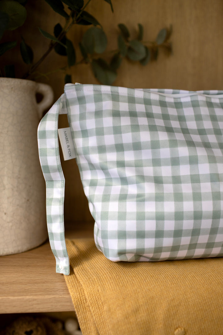 Mabel & Fox - 2 Pcs Wet Bag Set - Beige & Sage Gingham - Mabel & Fox