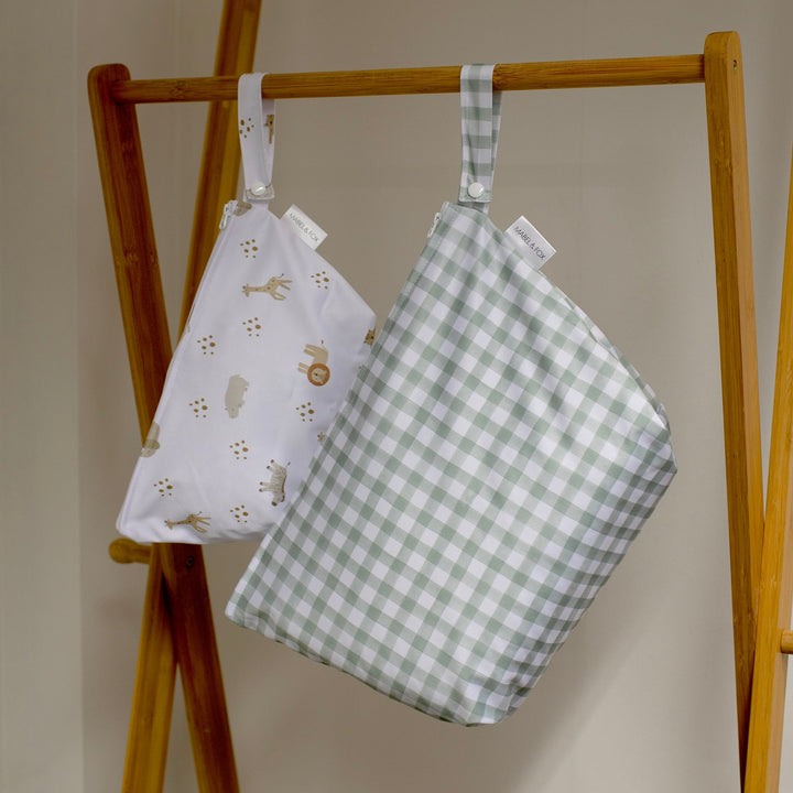 Mabel & Fox - 2 Pcs Wet Bag Set - Beige & Sage Gingham - Mabel & Fox