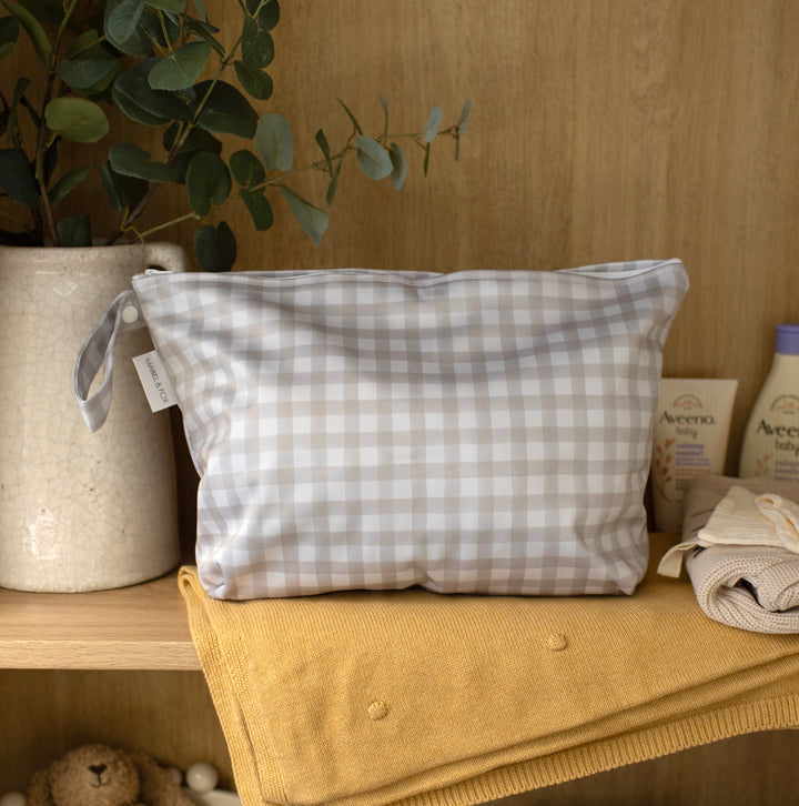 Mabel & Fox - Large Wet Bag - Beige Gingham - Mabel & Fox