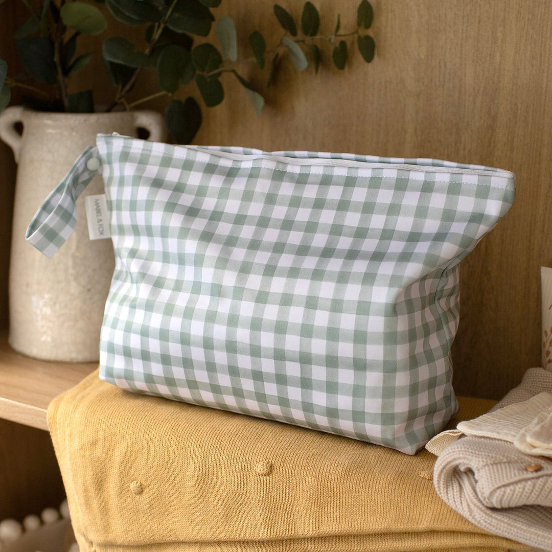 Mabel & Fox - 2 Pcs Wet Bag Set - Boho Safari & Sage Gingham - Mabel & Fox