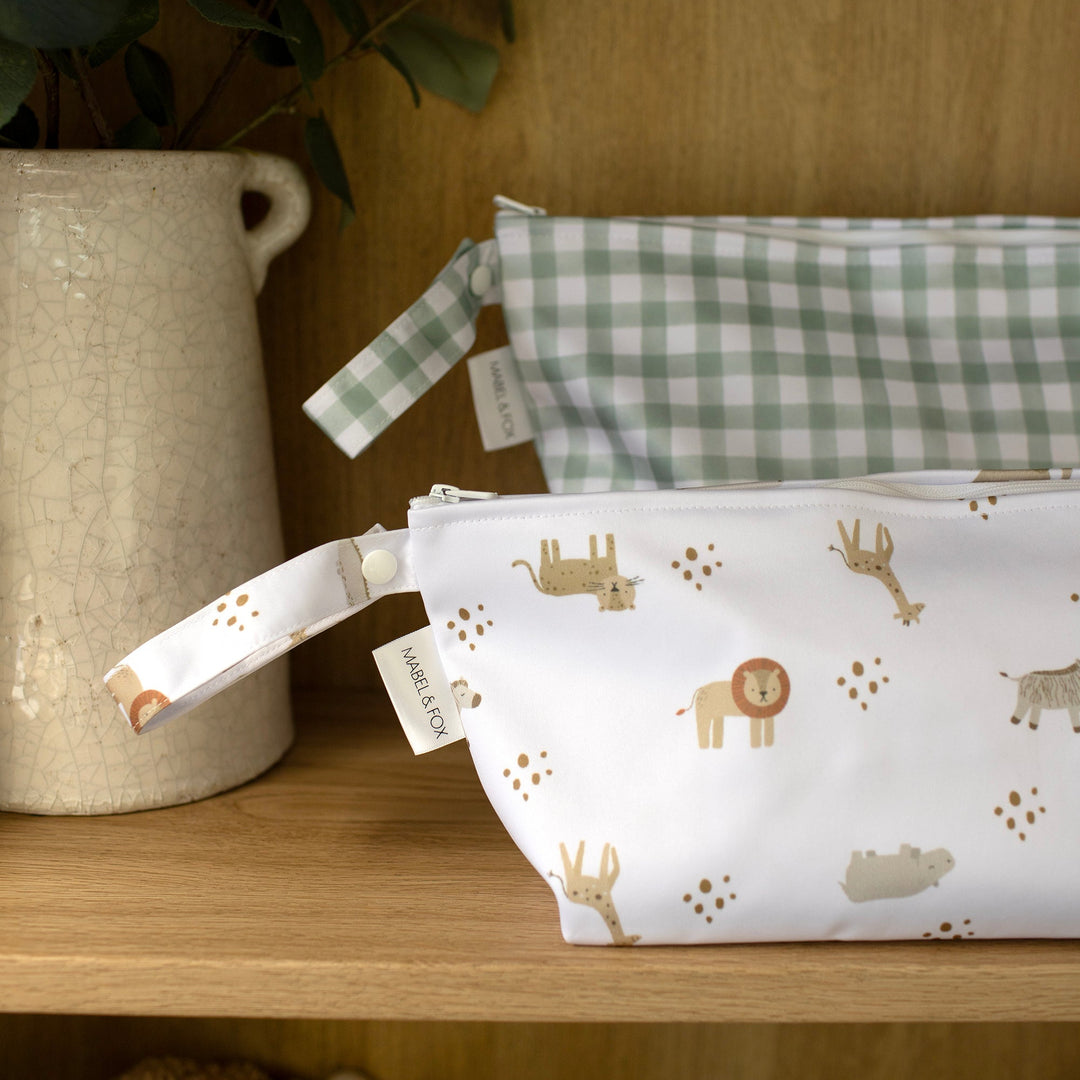 Mabel & Fox - 2 Pcs Wet Bag Set - Boho Safari & Sage Gingham - Mabel & Fox