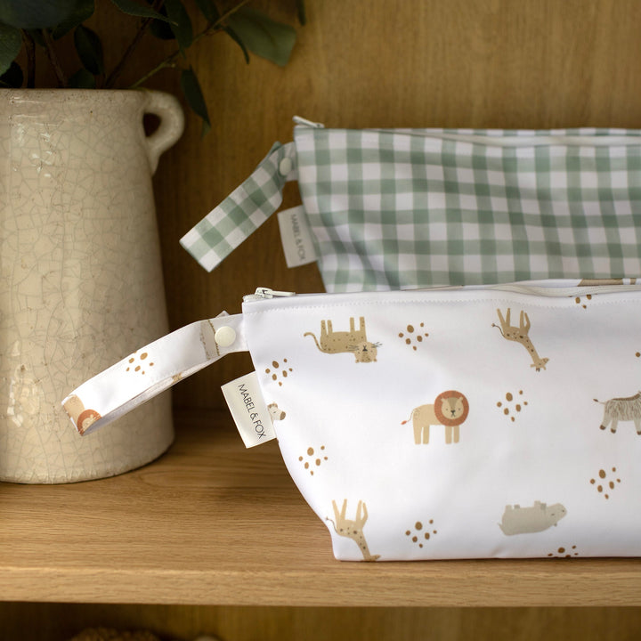 Mabel & Fox - 2 Pcs Wet Bag Set - Boho Safari & Sage Gingham - Mabel & Fox