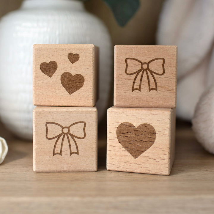 Mabel & Fox - 4 Pcs Wooden Block Set - Bow Cute - Mabel & Fox