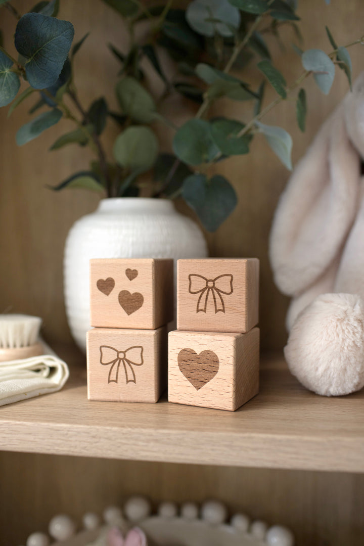 Mabel & Fox - 4 Pcs Wooden Block Set - Bow Cute - Mabel & Fox