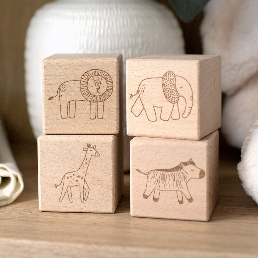Mabel & Fox - 4 Pcs Wooden Block Set - Safari - Mabel & Fox