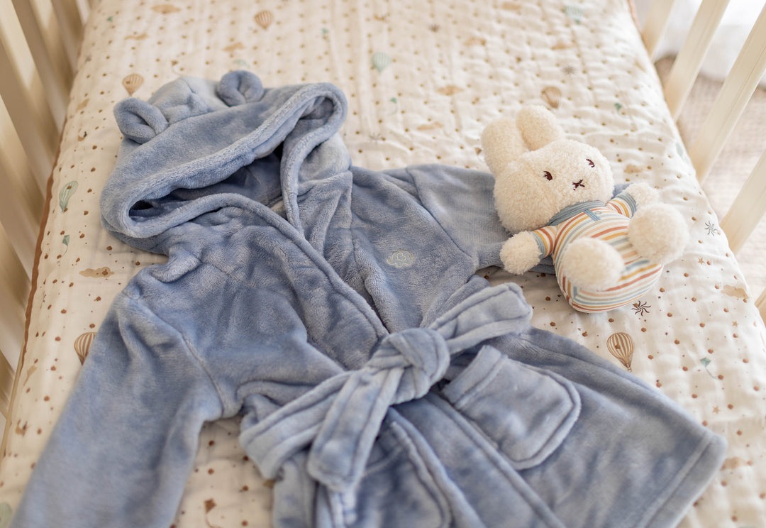 Mabel & Fox - Baby Hooded Dressing Gown - Dusty Blue - Mabel & Fox