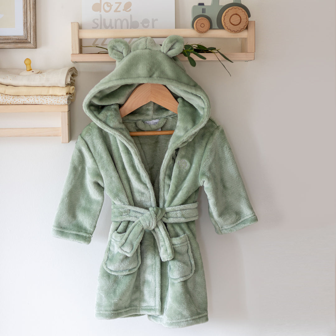 Baby Hooded Dressing Gown - Sage Green - Mabel & Fox Baby Hooded Dressing Gown - Sage Green - Mabel & Fox
