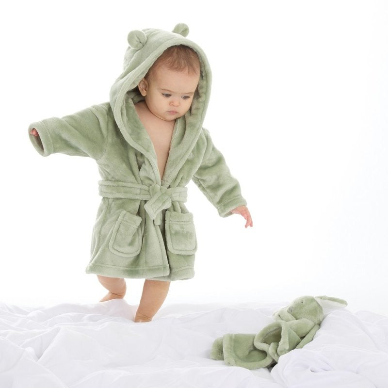 Mabel & Fox - Baby Hooded Dressing Gown - Sage Green Mabel & Fox - Baby Hooded Dressing Gown - Sage Green