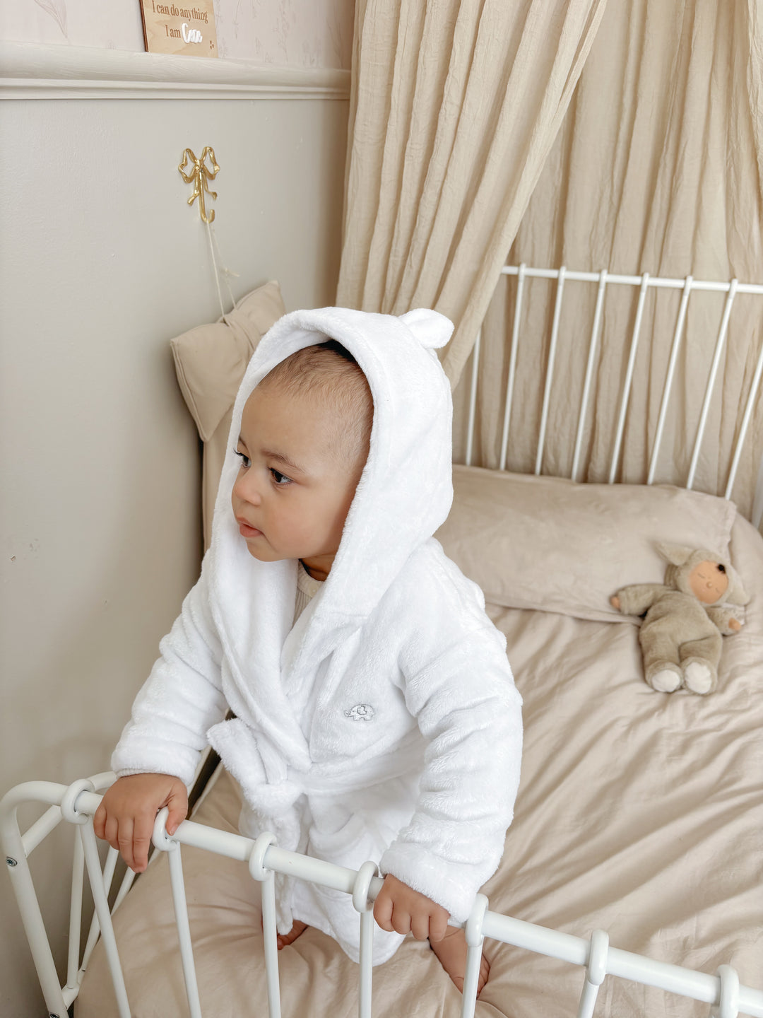 Mabel & Fox - Baby Hooded Dressing Gown - White - Mabel & Fox
