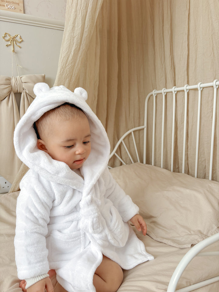 Mabel & Fox - Baby Hooded Dressing Gown - White - Mabel & Fox