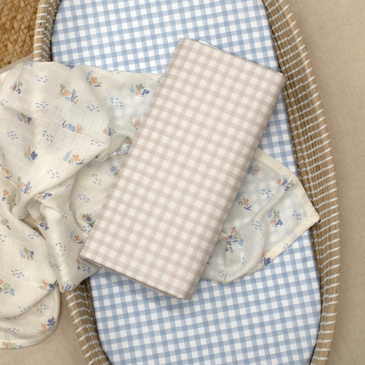 Mabel & Fox - Basket Changing Mat - Blue Gingham - Mabel & Fox