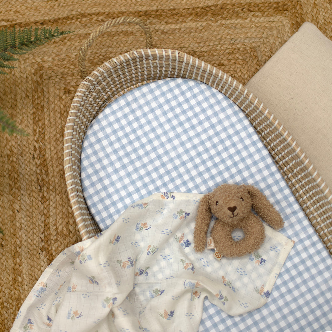 Mabel & Fox - Basket Changing Mat - Blue Gingham - Mabel & Fox