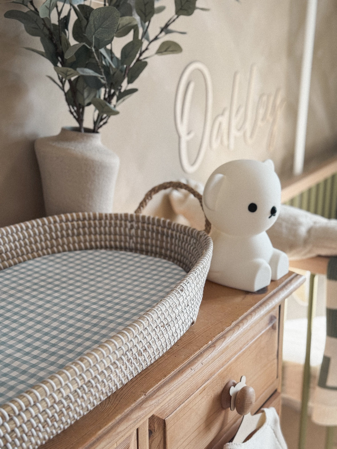 Mabel & Fox - Basket Changing Mat - Blue Gingham - Mabel & Fox