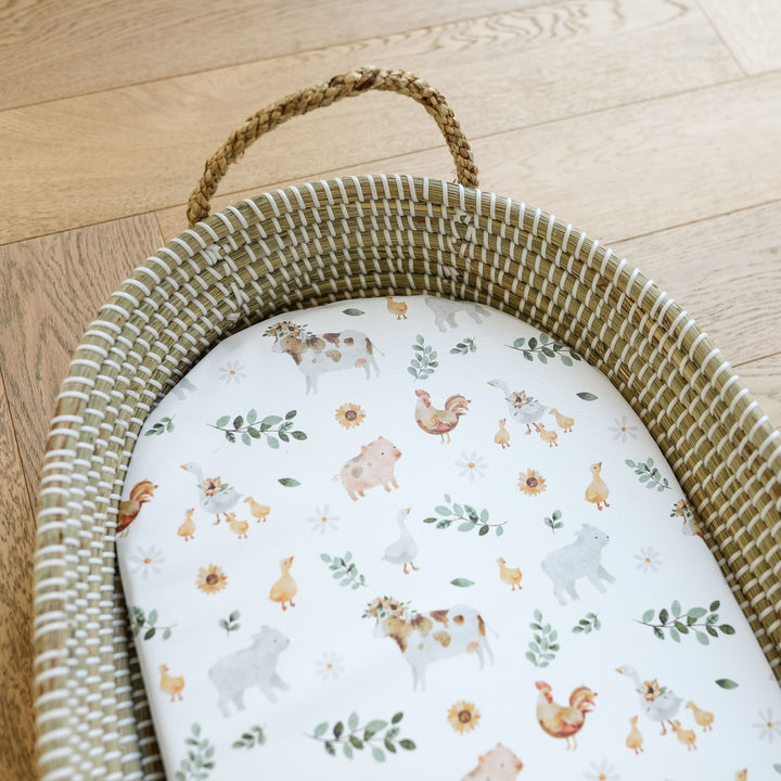 Mabel & Fox -  Basket Changing Mat - Farmyard Animals - Mabel & Fox