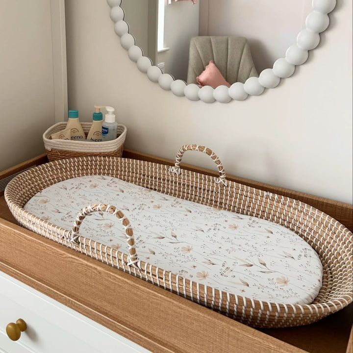 Mabel & Fox - Basket Changing Mat - Natural Wildflowers - Mabel & Fox