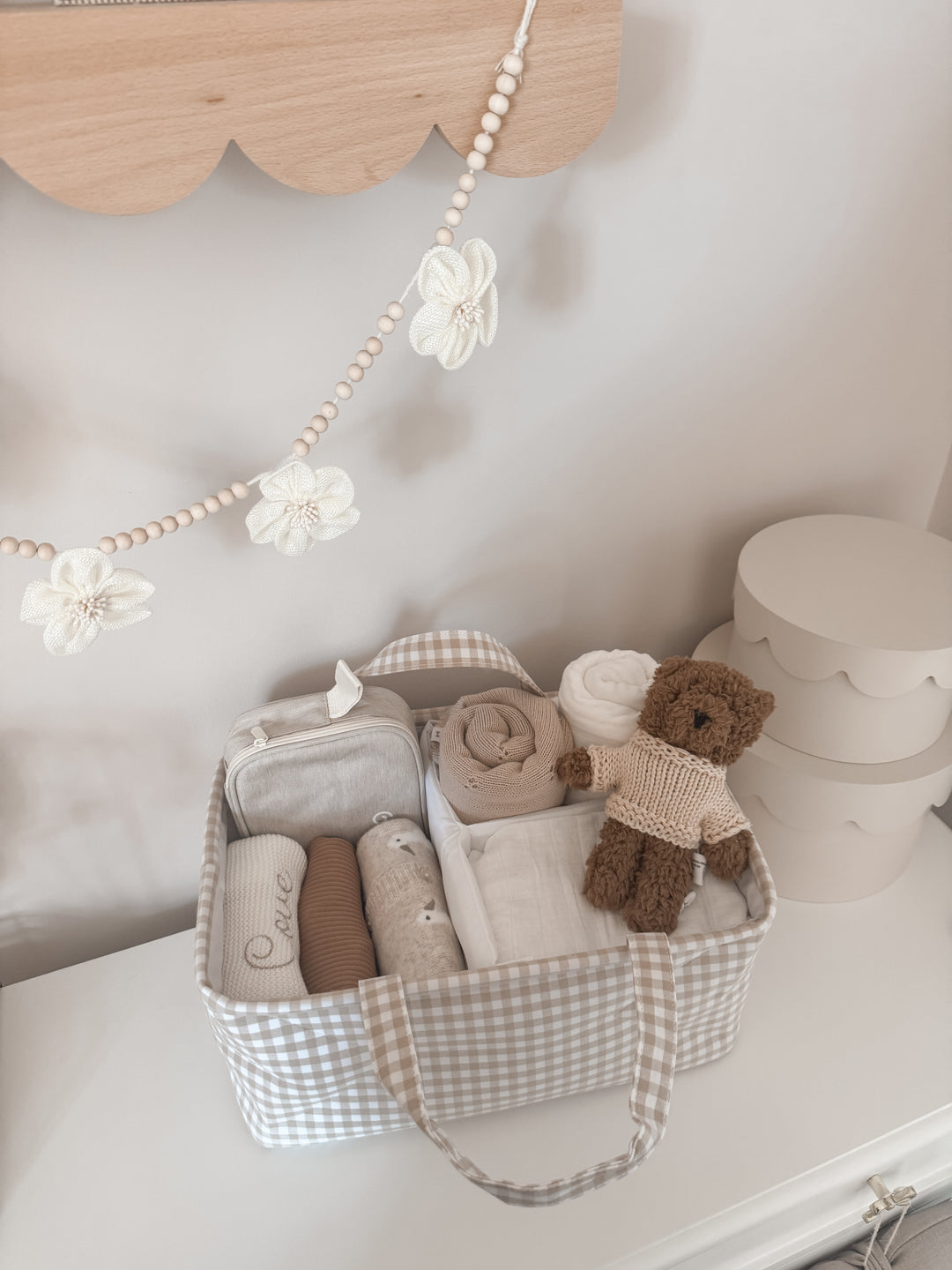 Mabel & Fox - Gingham Nappy Caddy - Beige - Mabel & Fox