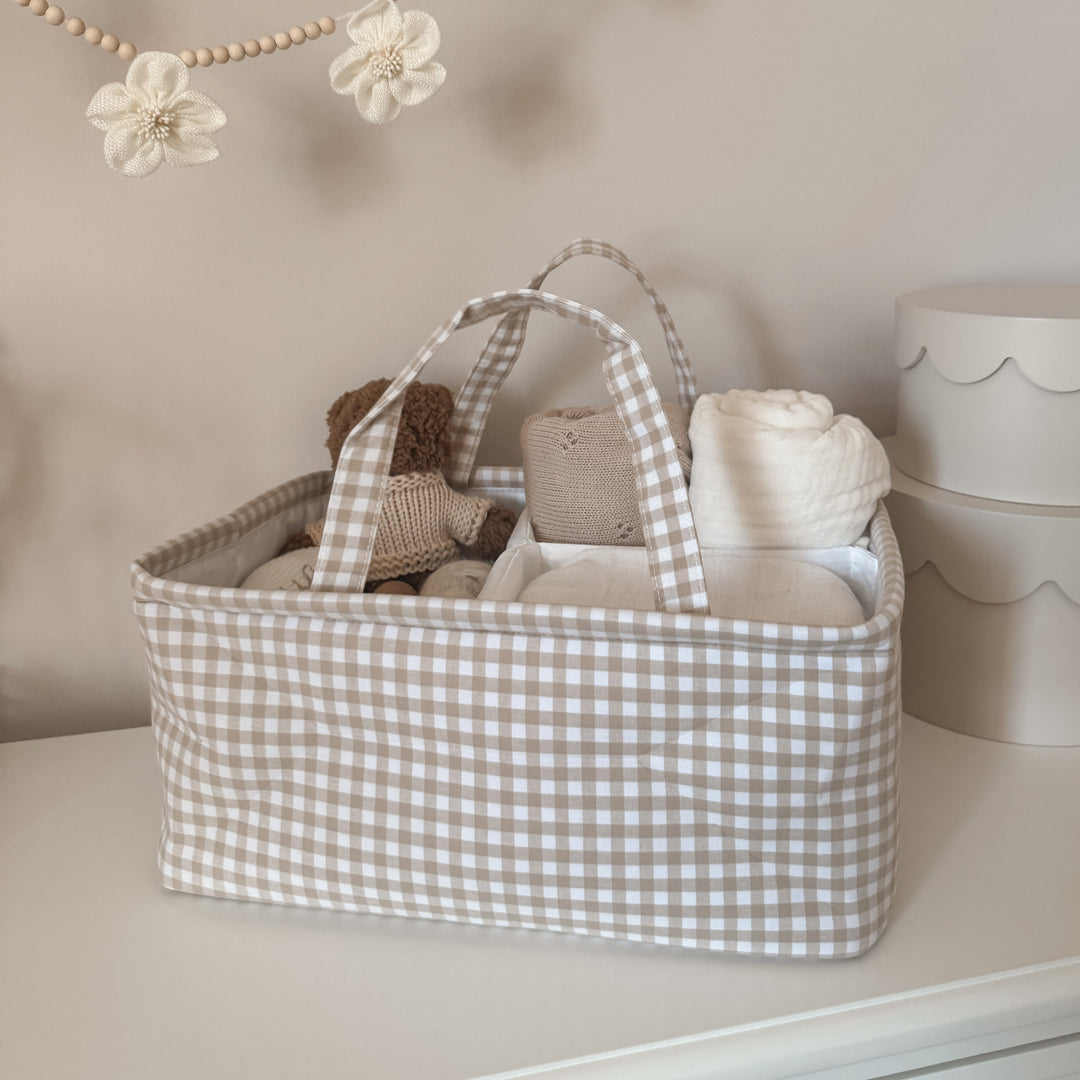 Mabel & Fox - Gingham Nappy Caddy - Beige - Mabel & Fox