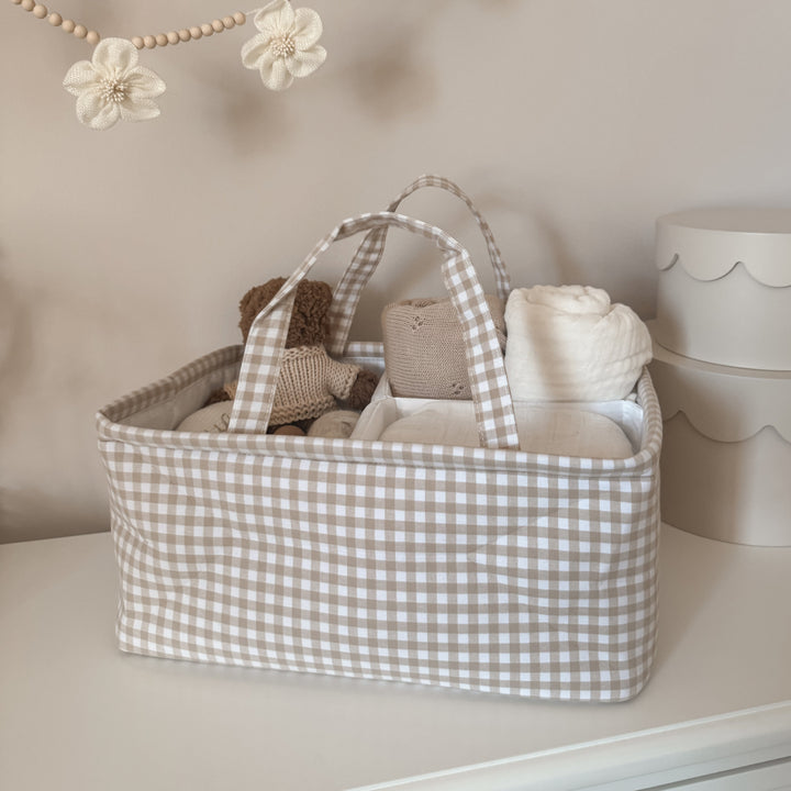 Mabel & Fox - Gingham Nappy Caddy - Beige - Mabel & Fox