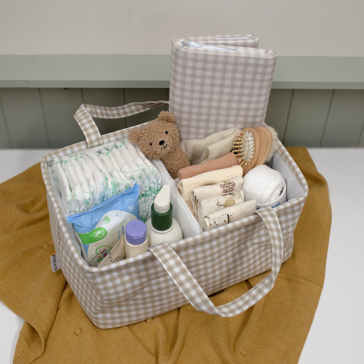 Mabel & Fox - Gingham Nappy Caddy - Beige - Mabel & Fox