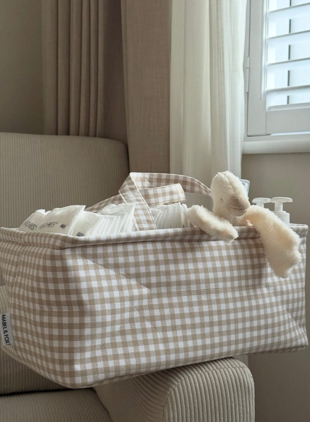 Mabel & Fox - Gingham Nappy Caddy - Beige - Mabel & Fox
