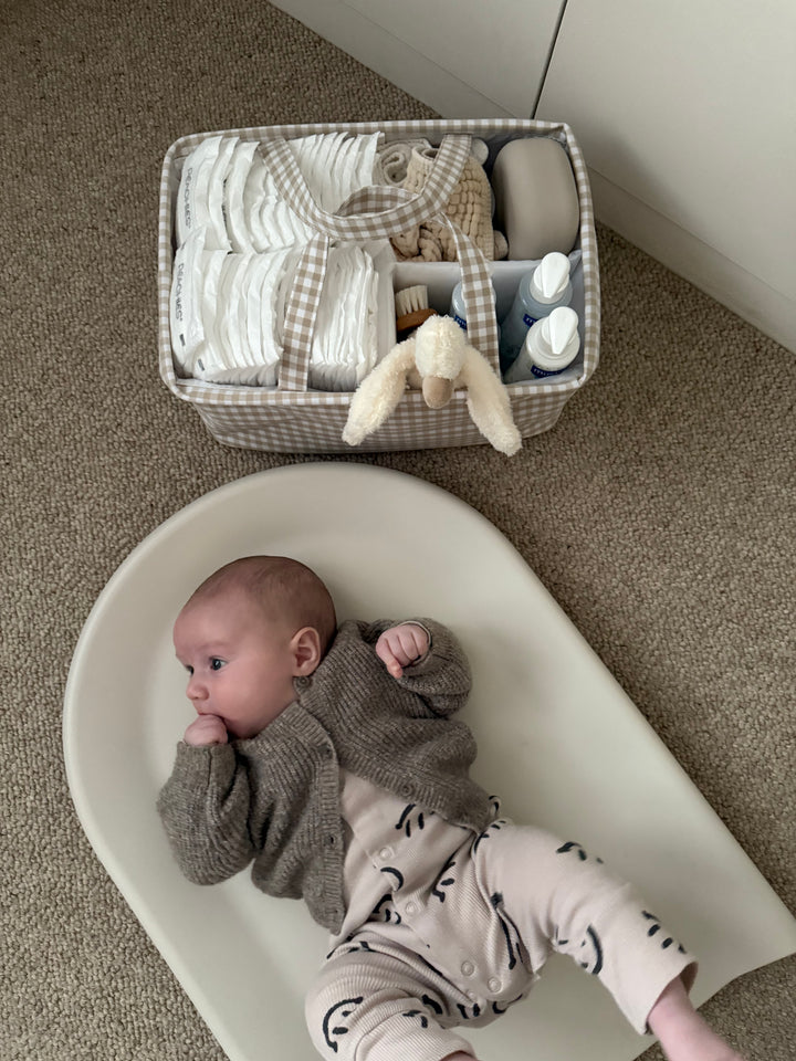 Mabel & Fox - Gingham Nappy Caddy - Beige - Mabel & Fox