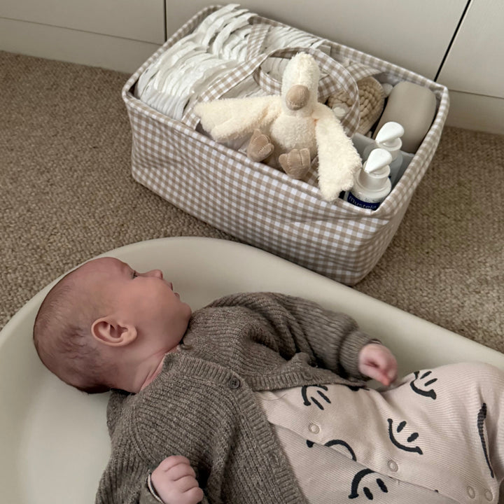 Mabel & Fox - Gingham Nappy Caddy - Beige - Mabel & Fox