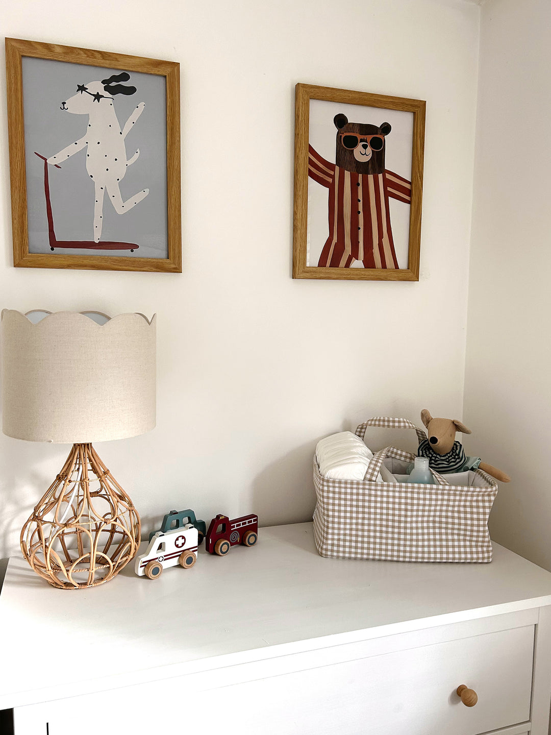 Mabel & Fox - Gingham Nappy Caddy - Beige - Mabel & Fox